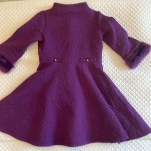 Janie and Jack purple swing dress with fur trimmed sleeves.